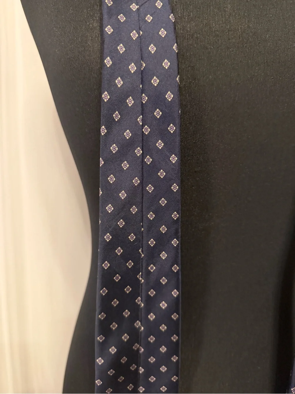 Bert Pulitzer 100% Silk Navy Blue Geometric Foulard Necktie Vintage Preppy